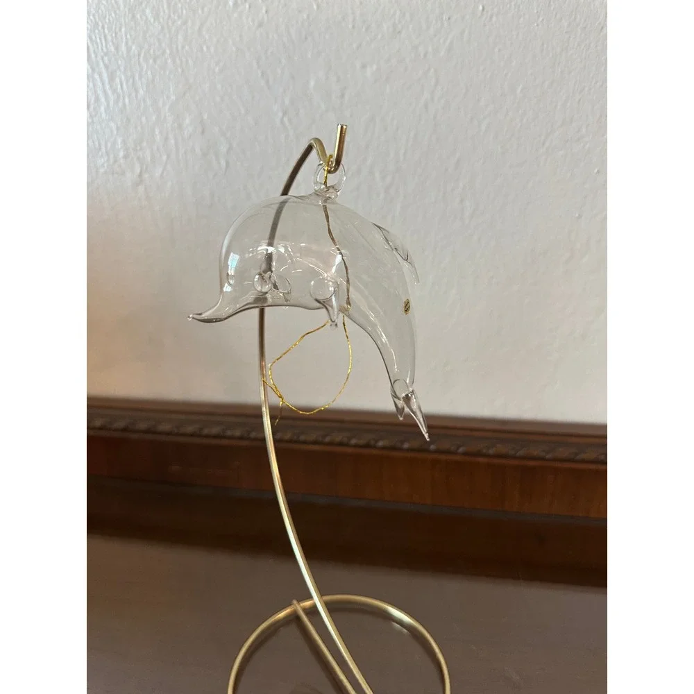 Vintage‎ Hand Blown Clear Glass Dolphin Ornament